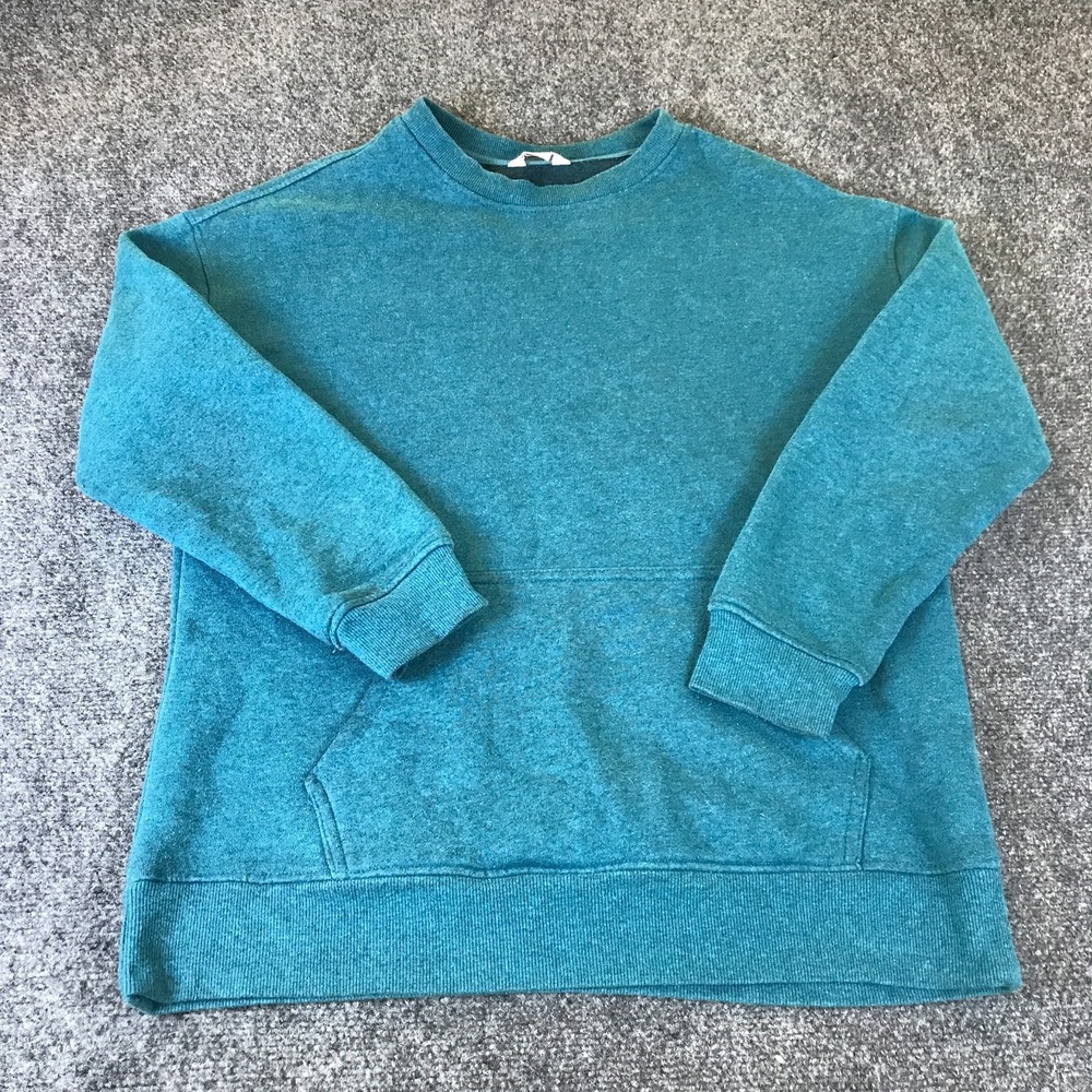 Danskin Sweatshirt Womens Large Turquoise Fleece Lined Kangaroo Pockets Crewneck